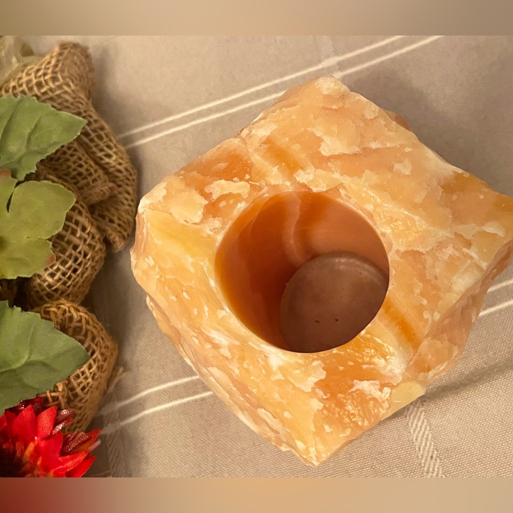 Solid Calcite carving shaped in the form of a candle sphere/holder.